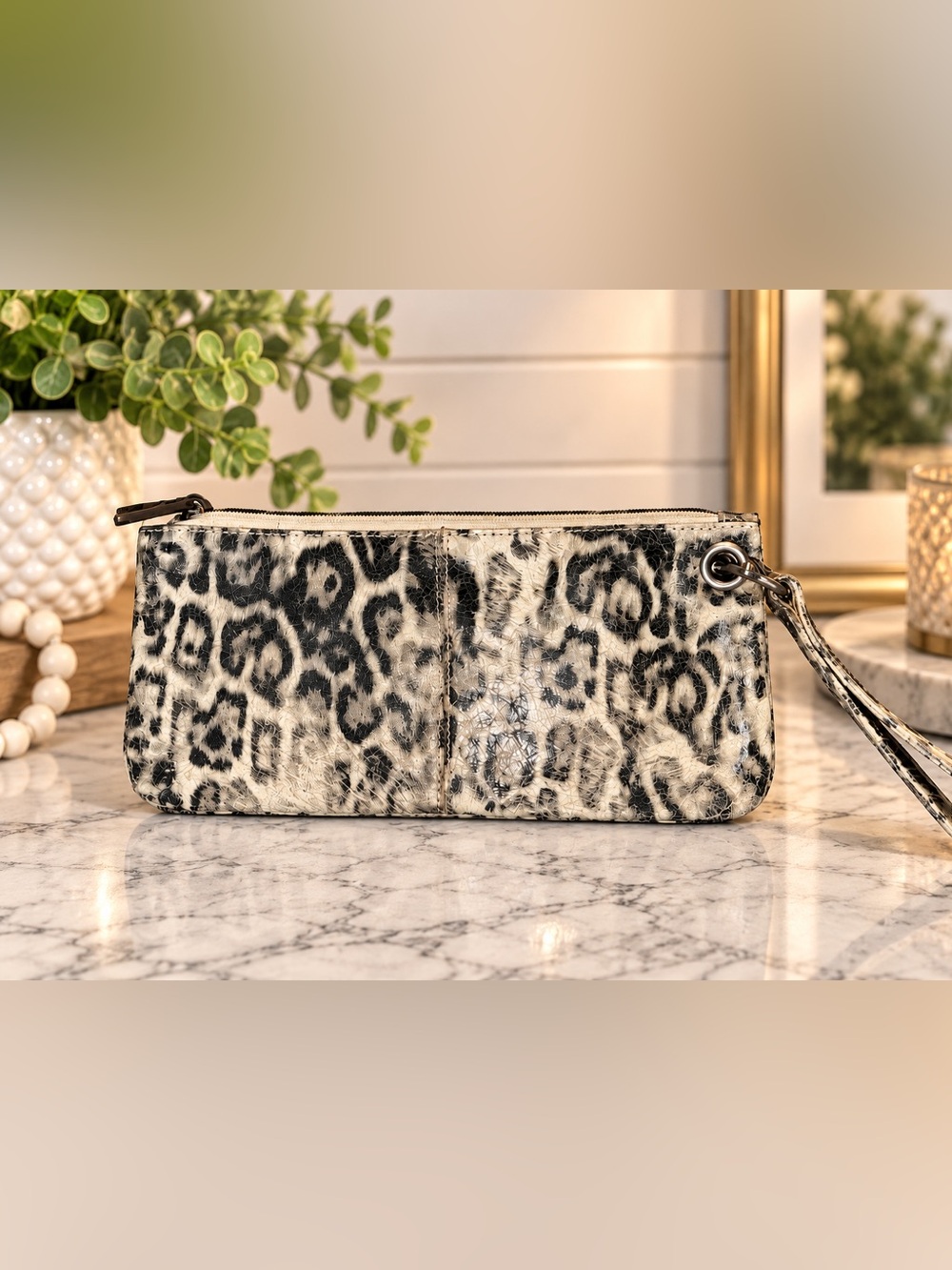 HOBO International Leopard Print Leather Wristlet | Orange Interior